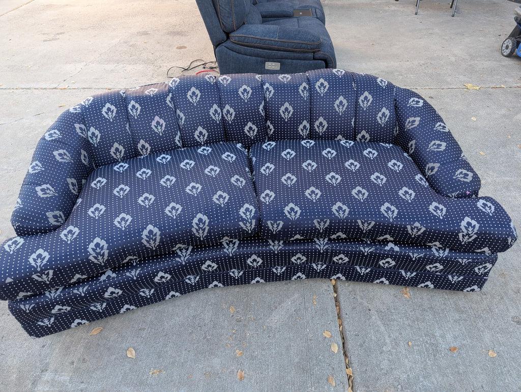 Vintage Navy Patterned Curved Sofa