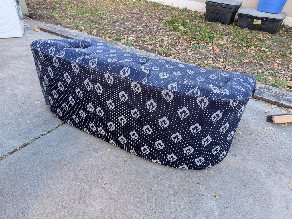 Vintage Navy Patterned Curved Sofa