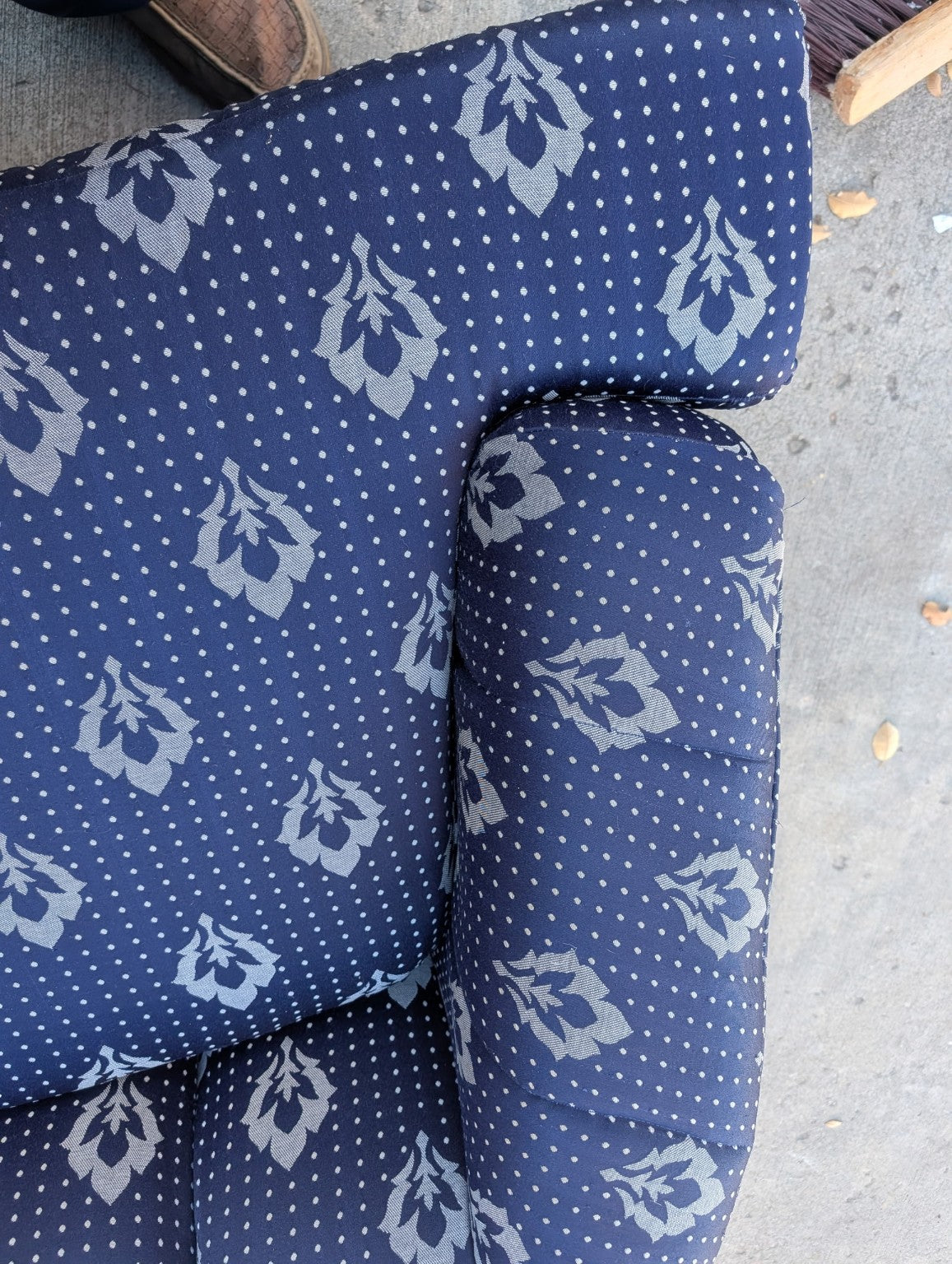 Vintage Navy Patterned Curved Sofa