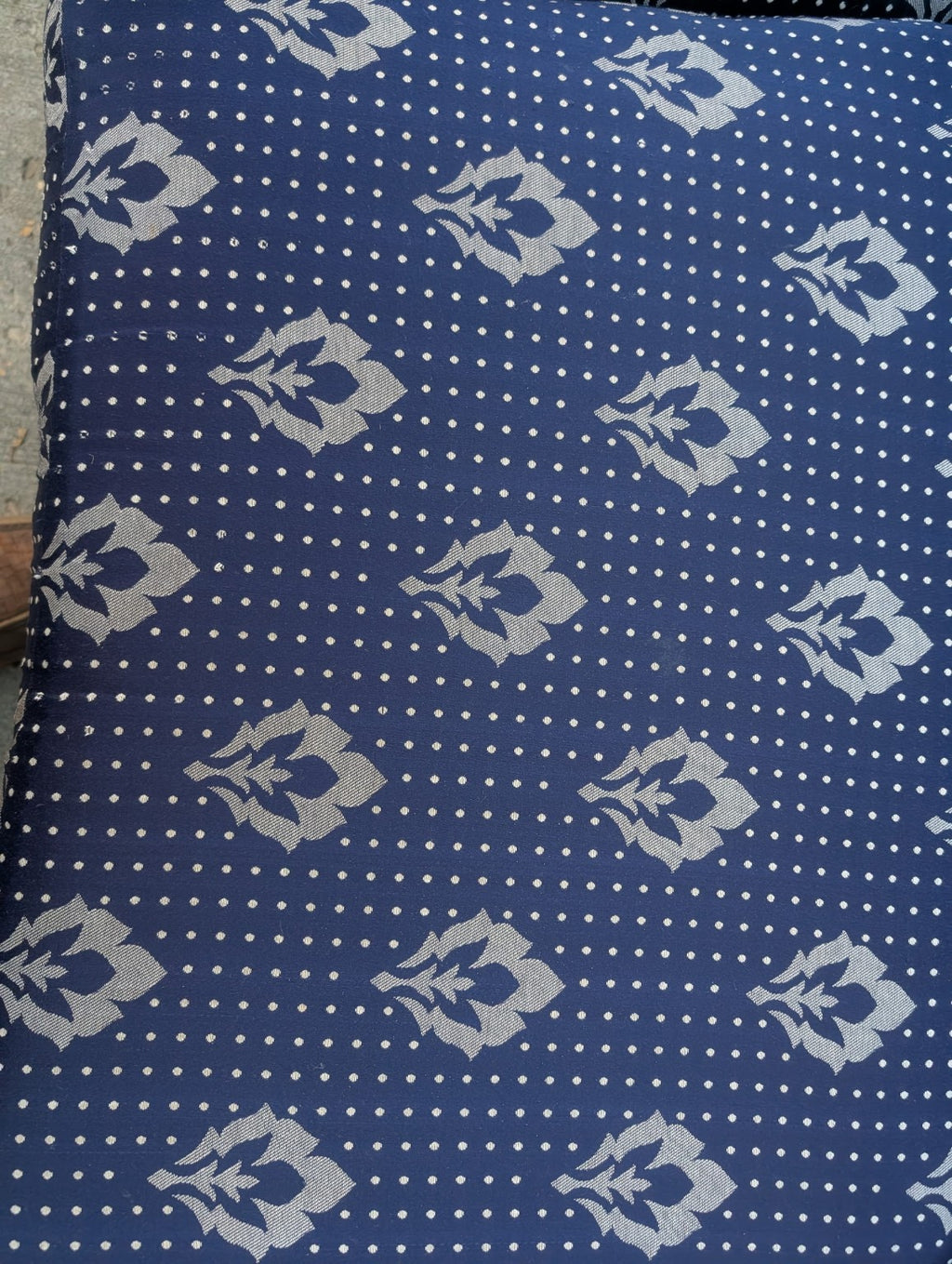 Vintage Navy Patterned Curved Sofa