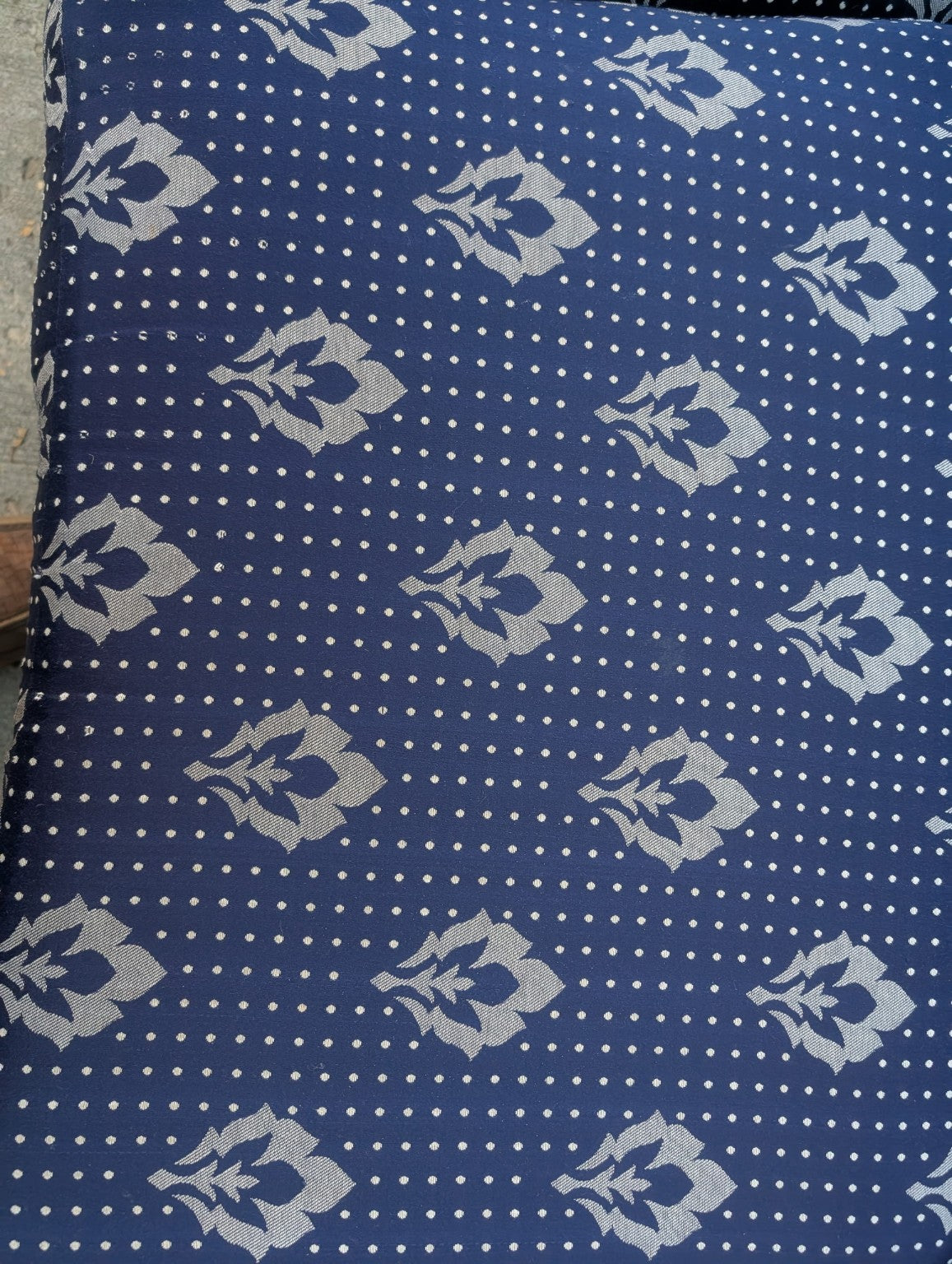 Vintage Navy Patterned Curved Sofa